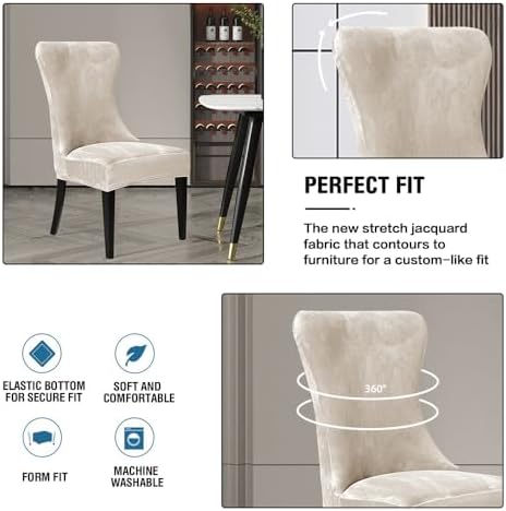 Wingback Chair Covers Set of 4 Velvet Stretch Tufted