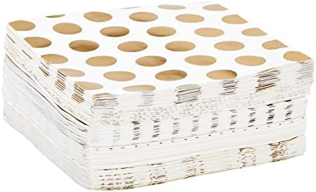 BLUE PANDA 100 Pack White and Gold Cocktail Napkins