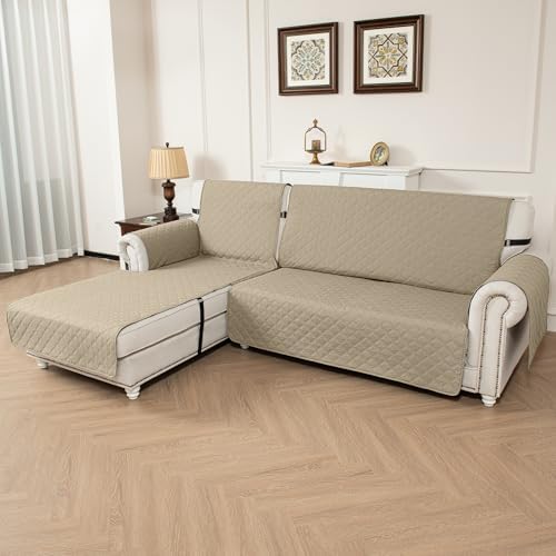 Taque Waterproof L Shaped Sofa Slipcover Reversible for Pets and Kids