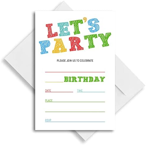 Simple Colorful Birthday Invitations Set of 20
