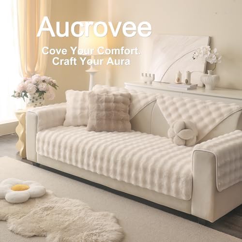 Soft Plush Faux Fur Sofa Cover 36x82 White