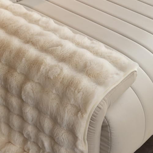 Premium Faux Fur Sofa Cover Soft Plush Non-Slip Washable 28x28 Beige White
