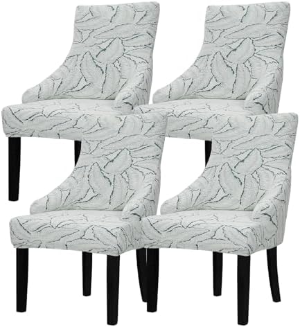 Lellen Wingback Chair Covers with Green Leaf Pattern 4PCS