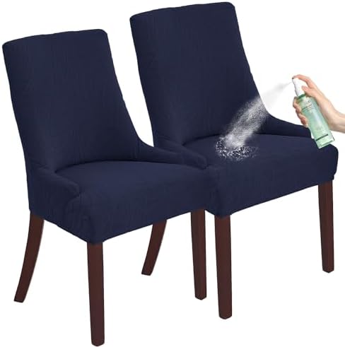 KELUINA Jacquard Waterproof Stretch Wingback Chair Cover Slipcover - 2PC Navy