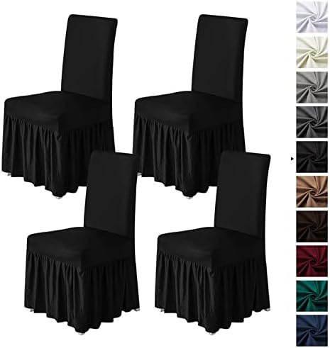 Molasofa Chair Covers Set of 4 Stretch Slipcovers with Skirt Black