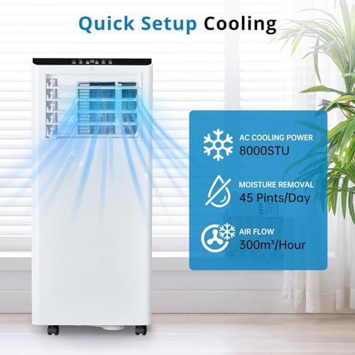 Euker 8000 BTU Portable Air Conditioner with Fan Mode and Dehumidifier