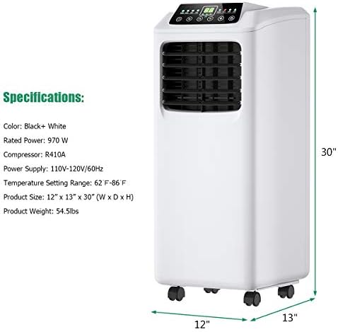 COSTWAY 8000 BTU Portable Air Conditioner 3-in-1 White Black