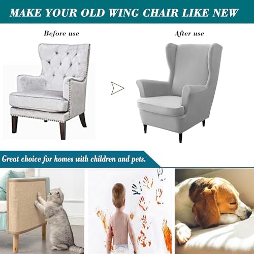 HFCNMY Wingback Chair Covers 2 Piece Stretch Velvet