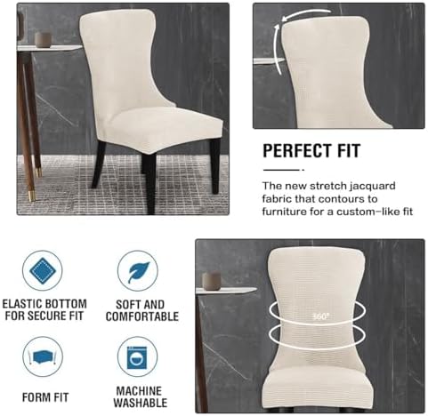 Wingback Chair Covers Set of 6 Stretchable Washable Beige