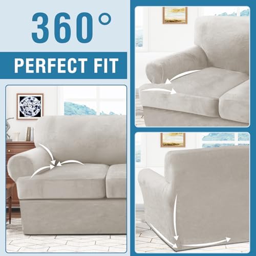 HVERSAILTEX Oatmeal Velvet Sofa Cover 2 Piece