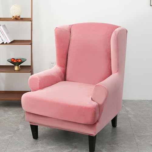 Pink Wingback Chair Covers with Arms for Deluxe Plush Armchair