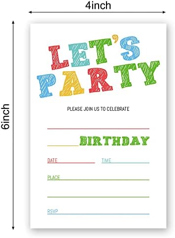Simple Colorful Birthday Invitations Set of 20
