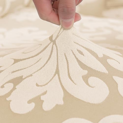 Wingback Chair Slipcover Retro Jacquard Design Almond