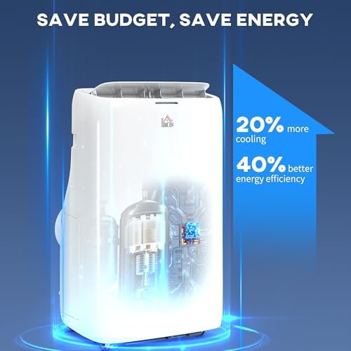 HOMCOM Dual Hose Portable AC Unit 14000 BTU with Cool Dehumidifier Fan