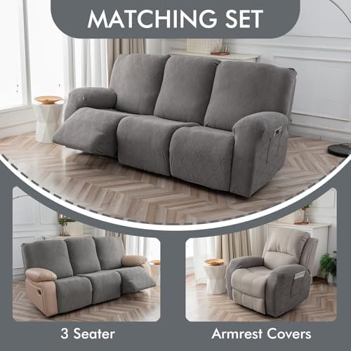 YUEANG 3 Piece Waterproof Recliner Sofa Covers Gray