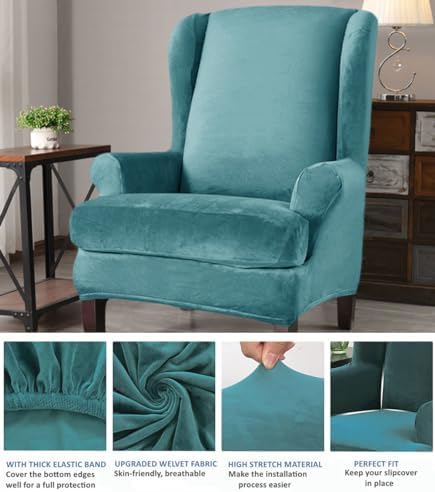 Aedlcal Stretch Velvet Wingback Chair Slipcover 2 Piece