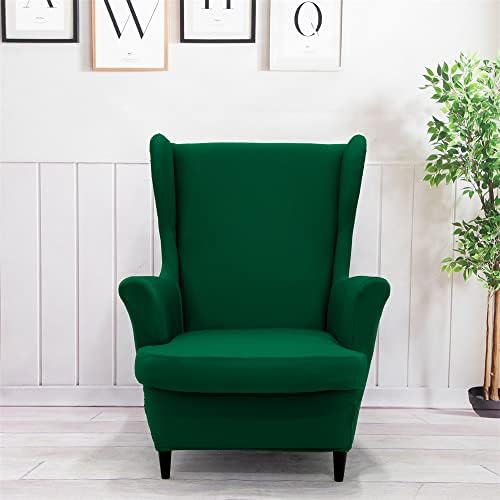 Hiseng Wingback Chair Covers 2 Piece Dark Green