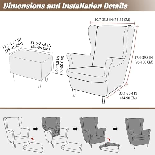 Stretch Wingback Chair Slipcover Set Universal with Elastic Bottom