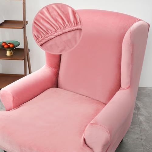 Pink Wingback Chair Covers with Arms for Deluxe Plush Armchair