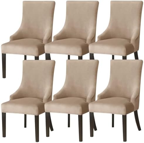Velvet Stretch Wingback Chair Cover 6PCS Brown