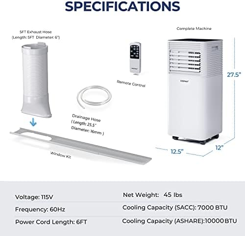 Costway 8000BTU Portable Air Conditioner with Remote Control and Window Vent Kit