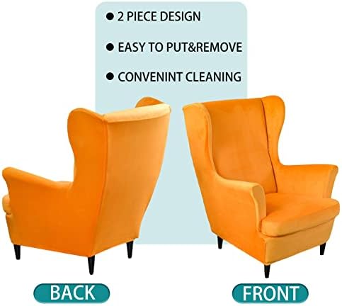 Velvet Plush Wingback Chair 2 Piece Slipcover - Orange