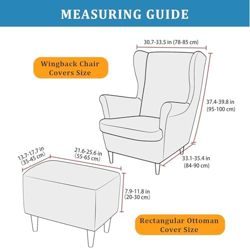 Somsiwey Wingback Chair Cover Set with Ottoman Slipcover