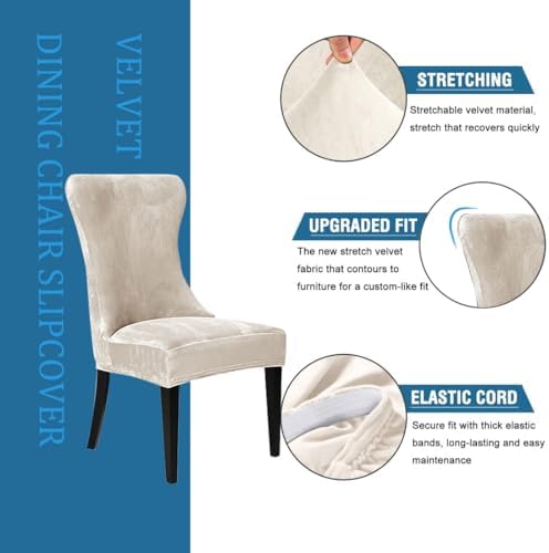Velvet Dining Chair Cover Set of 4 Beige