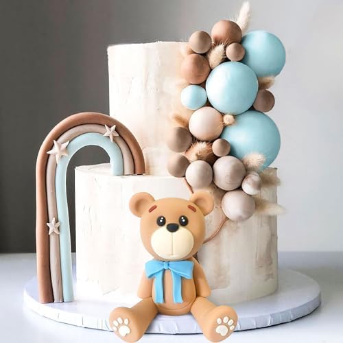 LaVenty Blue Bear Cake Decoration with Blue Gold Balls