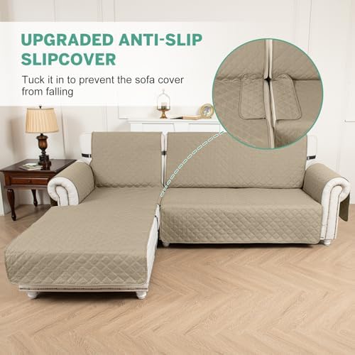 Taque Waterproof L Shaped Sofa Slipcover Reversible for Pets and Kids