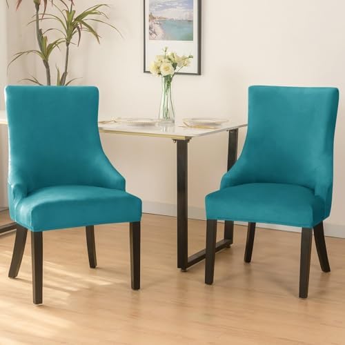 Velvet Stretch Wingback Chair Cover 2PCS Turquoise