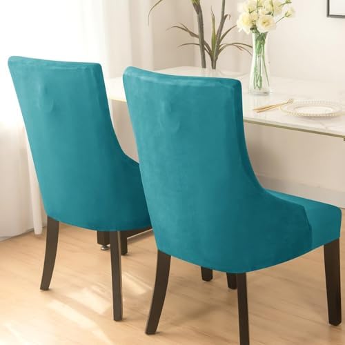 Velvet Stretch Wingback Chair Cover 2PCS Turquoise