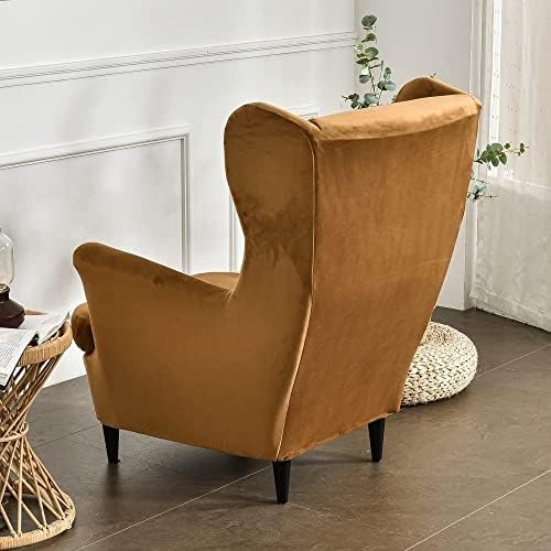 Velvet Wingback Chair Slipcover Set with Footstool Cover