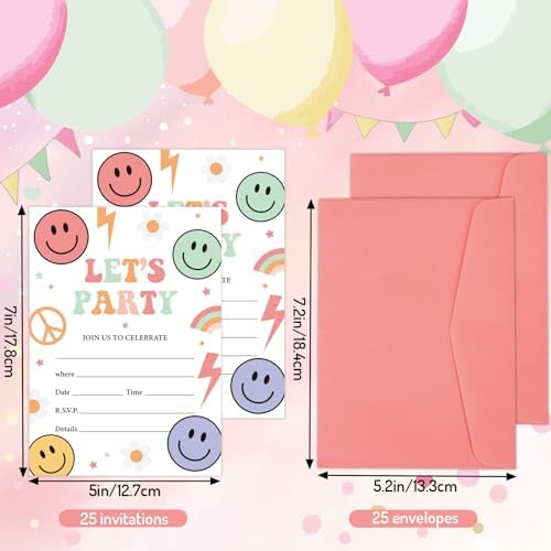 25 Piece Retro Smile Face Party Invites with Envelopes