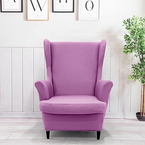 Light Purple Wingback Chair Slipcover Set 2 Piece