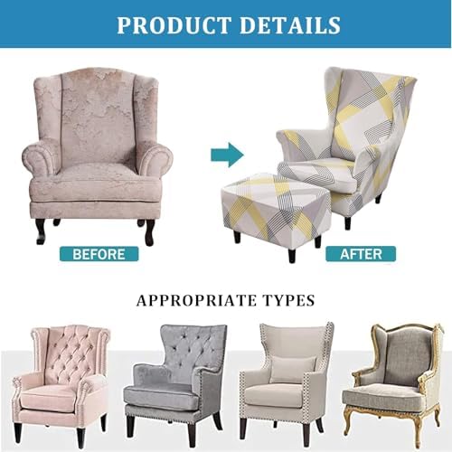 Somsiwey Wingback Chair Cover Set with Ottoman Slipcover