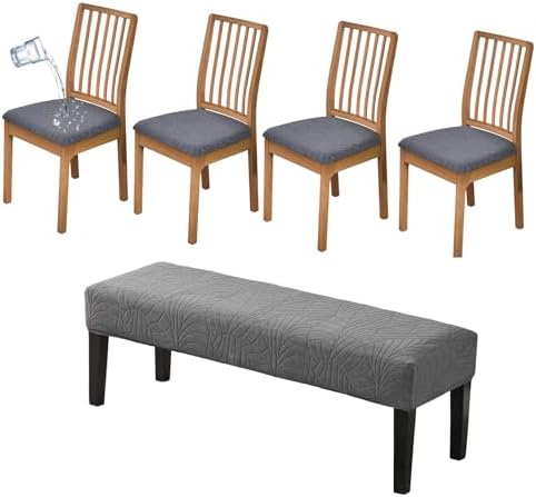 CRFATOP Waterproof Dining Chair Covers Set of 4 with Stretch Bench Slipcover