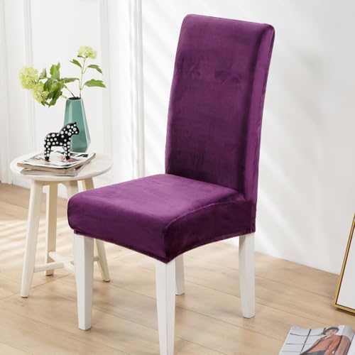 Soft Velvet Dining Chair Covers Set of 4 Purple