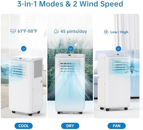 Agrestem 8000BTU Portable Air Conditioner with Fan and Dehumidifier White