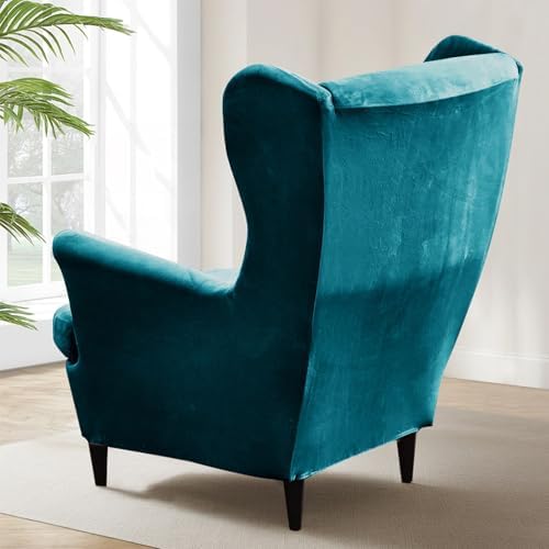 Somsiwey Velvet Wingback Chair Covers 2 Piece Light Pink