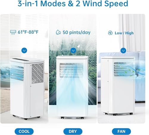 JustSmart 8000Btus Portable Air Conditioner 3-in-1 Cooling Dehumidifier Fan