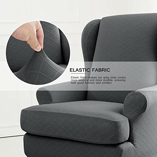 ENOVA HOME Wing Chair Slipcovers 2 Piece Set Grey