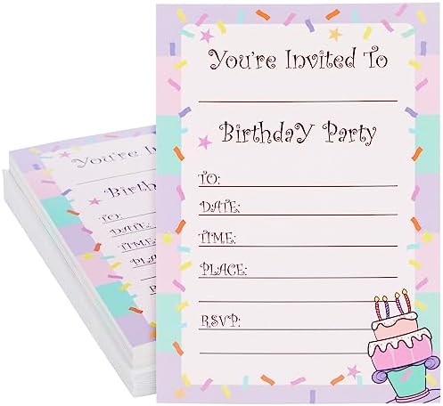 Juvale 24 Pack Birthday Invites for Girls with Envelopes