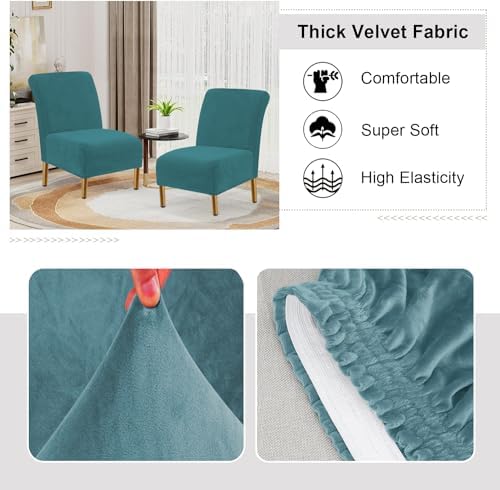 Velvet Armless Chair Covers Peacock Blue Luxury Slipcovers
