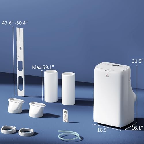 HOMCOM Dual Hose Portable AC Unit 14000 BTU with Cool Dehumidifier Fan