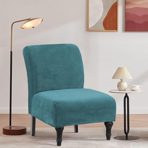 Velvet Armless Chair Covers Peacock Blue Luxury Slipcovers