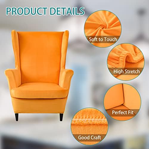Velvet Plush Wingback Chair 2 Piece Slipcover - Orange
