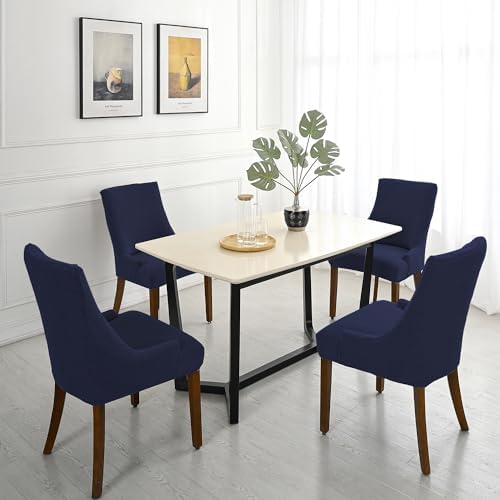 KELUINA Jacquard Waterproof Stretch Wingback Chair Cover Slipcover - 2PC Navy