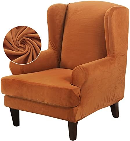TOPCHANCES 2 Piece Wingback Chair Slipcover with Elastic Bottom