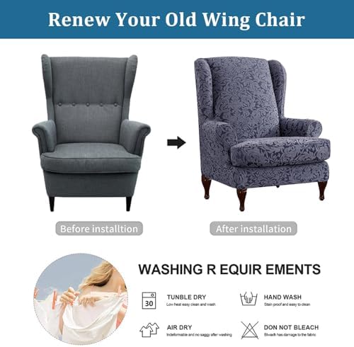 Somsiwey Wingback Chair Slipcovers Khaki 2 Piece